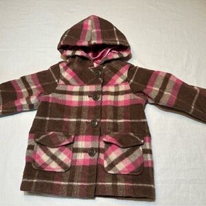 Old Navy Girls Pink/Brown Plaid Coat 18-24 Months